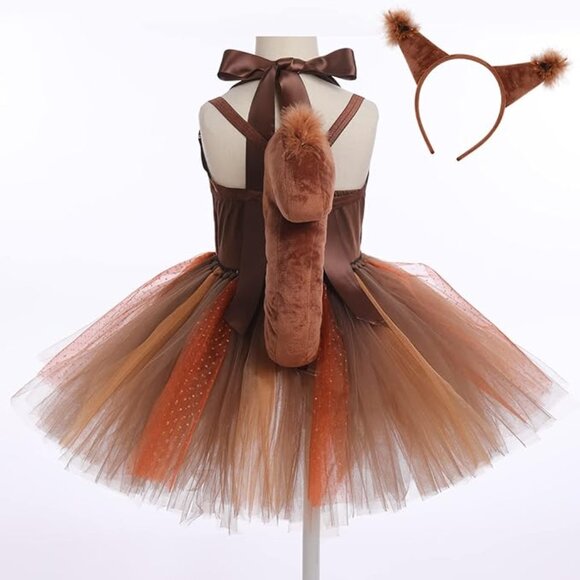 NEW Woodland Creature Theme Squirrel Girls Tutu Halloween Dress Costume Tail Ear - Picture 2 of 6